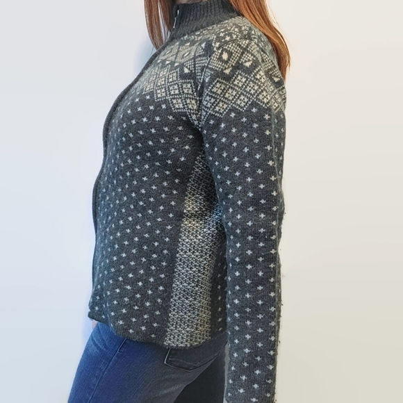 Vintage Land End Wool Fair Isle Full Zip Cardigan Sweater - Picture 4 of 16